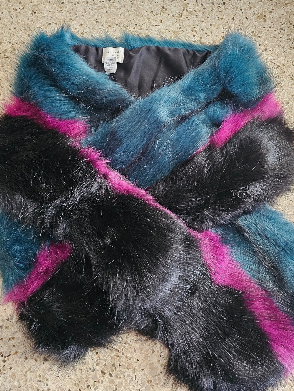 Teal, Black & Magenta Faux Fur Wrap
